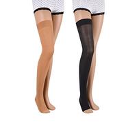 ASSISTICA® Bas de Contention Médicaux avec Bande en Silicone, 23-32 mmHg Bas de Compression à Bout Ouvert de Classe 2 pour Hommes et Femmes (XL, 158-170 cm, Beige)