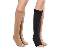 ASSISTICA® Chaussettes de Contention Médicaux, 23-32 mmHg Mi Bas de Compression à Bout Ouvert de Classe 2 pour Hommes et Femmes (XL, 170-182 cm, Beige)
