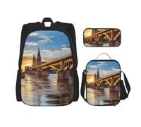 ASSORT Strasbourg Sundown Ensemble de 3 pièces avec sac à dos, sac à déjeuner et trousse à crayons, ensemble décontracté mignon pour voyage et université