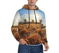 ASSORT Sweat-shirt à capuche décontracté à manches longues pour homme avec poche Motif moulin à vent coucher de soleil, noir, Medium