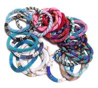 Assorted 12 Pcs. Roll on Nepal Bugle Bead Bracelet, Hand Made, Crochet by Unknown