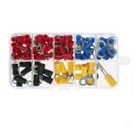 Assortiment de 102 cosses à anneau isolées avec boîte de rangement pour câbles électriques automobiles 0,5-6 mm² AWG 22-10 PVC laiton étamé assortis par couleurs et