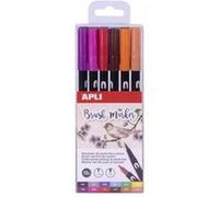 APLI Marqueurs aquarellables 18063 – Lot 12 double pointe 1 mm / pinceau 1–4 mm couleurs classiques