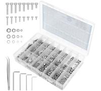 Assortiment de 1407 vis en acier inoxydable M2-M5, vis à six pans creux avec écrous et rondelles, kit de 304 vis de machine dans une boîte en polypropylène - Idéal pour l'électronique, les imprimantes