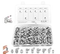 Assortiment de 180 graisseurs : graisseurs hydrauliques droits, 45 °, 90 °, graisseurs coniques M6, M8, M10, bonnes performances d'étanchéité pour presse à graisse, la plupart des voitures, tracteurs