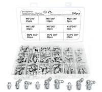 Assortiment de 190 graisseurs M6 M8 M10 pour pistolet à graisse droits et coudés 45 ° 90 ° 180 ° Raccord de graisse hydraulique en fer nickelé