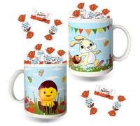 Assortiment de 2 Mugs de Pâques + 20 Chocolats Kinder SchokoBons & Mini Bueno | Cadeau parfait ou déco festive