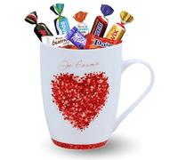 Assortiment de 20 Chocolats Kinder, Milka, Daim & Célébrations + Mug Romantique "Je t'aime" | Mélange de Friandises Saint Valentin Prêt à Offrir