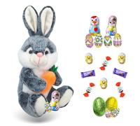 Assortiment de 20 petits Chocolats de Pâques et sa Peluche Lapin: KINDER Schokobons, MILKA, Figurines et Œufs | Idéal à Offrir