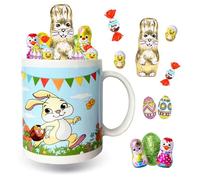 Assortiment de 20 petits chocolats de Pâques: Kinder Schoko-Bons, Moulages et Œufs dans un adorable Mug Lapin | Idéal pour offrir