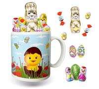 Assortiment de 20 petits chocolats de Pâques: Kinder Schoko-Bons, Moulages et Œufs dans un adorable Mug Poussin | Idéal pour offrir