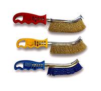 Assortiment de 3 brosses à main métalliques convexes | Lot de 3 assortiments SKRIB | 1 brosse acier | 1 brosse PVC | 1 brosse laiton | Brossage nettoyage surfaces métalliques | Kibros 3LOTSPIV2x3