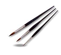 Assortiment de 3 brosses rondes à lettre martre Kolinsky pure | N°2-8-12 bout pointu | Virole laiton nickelé | Manche long noir | Pinceau artiste peinture acrylique huile gouache | Kibros 217_div