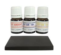 Assortiment de 3 réactifs/solutions pour tester l'or et l'argent - Argent-18-24 carats - Avec pierre de touche naturelle et notice multi-langues - Expertise pour bijoux, pièces, lingotins - 2,5ml
