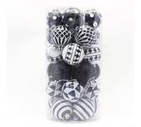 Assortiment de 30 boules de Noël avec motifs diamants, rayures et géométriques pour ajouter du charme et de la créativité aux arbres de vacances (noir)