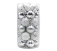 Assortiment de 30 boules de Noël avec motifs diamants, rayures et géométriques pour ajouter du charme et de la créativité aux arbres de vacances (argenté)