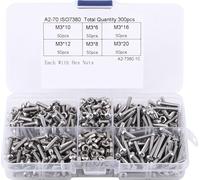 assortiment de 300 vis à tête cylindrique à six pans creux M3 en acier inoxydable avec écrous