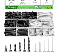 Assortiment de 320 clous de qualité supérieure et vis pour cloison sèche noires haute dureté, 11 tailles (1,27 à 5,1 cm), tête plate cruciforme, vis à bois, galvanisées, suspension de photos, clous