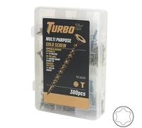 Assortiment de 380 vis à bois polyvalentes à tête fraisée TX avec embout de vissage Turbo