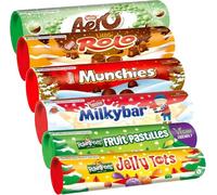 Assortiment de 4 boîtes à bonbons de Noël - Rolo, menthe poivrée aérodynamique, Milkybar, Munchies & Rowntree's Fruit Pastilles, Jelly Tots Tubes - (4 aléatoires)