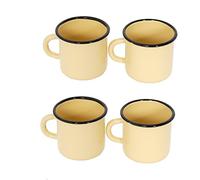 Assortiment de 4 Mugs en métal émaillé - Diamètre 8 cm - 250 ml - Jaune Crème - Sans étiquettes