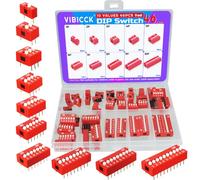 Assortiment de 45 interrupteurs à double rangée de 10 valeurs rouges 1 2 3 4 5 6 7 8 9 10 positions 2,54 mm PCB Montable On Off Slide Type Toggle Disques d'expérimentation (kit rouge 45 pièces)