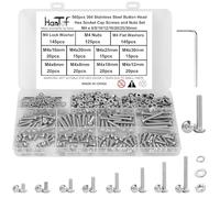 Assortiment de 560 vis métriques à tête hexagonale M4 x 6/8/10/12/16/20/25/30 mm, boulons hexagonaux et rondelles, acier inoxydable 304, entièrement fileté, pas : 0,7 mm