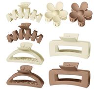 Assortiment de 8 grandes pinces à cheveux pour femme, pinces à fleurs pour cheveux épais, accessoires de cheveux antidérapants avec plusieurs styles, couleurs neutres (Beige/Milk coffee)