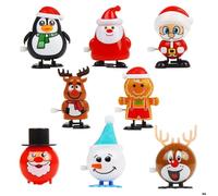 Assortiment de 8 jouets de Noël à remonter : Père Noël, pingouin, renne, bonhomme de neige et bonhomme en pain d'épice. Idéal