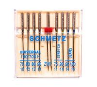 Assortiment de 9 aiguilles pour machine à coudre Schmetz - 130/705 - Talon plat - Stretch - Jeans - Aiguilles jumelées
