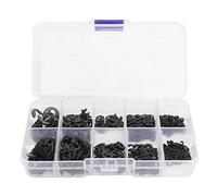 Assortiment de bagues de retenue de type E en acier inoxydable - Kit de 580 rondelles de circlips avec étui de rangement - Tailles M1,5 M2 M2,5 M3 M3,5 M4 M5 M6 M8 M10 - Bagues (Noire)