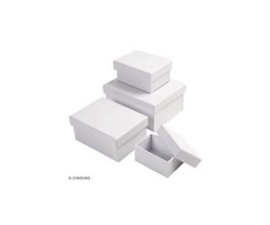 Assortiment de Boîtes gigognes rectangulaires à couvercle - Blanc - 5 x 7,5 à 11 x 14 cm - 4 pcs