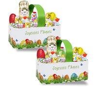 Assortiment de Chocolats de Pâques | 2 Paniers garnis de 30 confiseries : KINDER Schokobons, Moulage Lapin, Figurines et Œufs | Idéal à Offrir, Cacher ou comme Décoration de Pâques