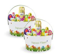 Assortiment de Chocolats de Pâques | 2 Paniers garnis de 35 confiseries : KINDER Schokobons, Moulage Lapin, Figurines et Œufs | Idéal à Offrir, Cacher ou comme Décoration de Pâques