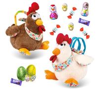 Assortiment de chocolats de Pâques | 2 Sachets de 30 friandises et leur lot de 2 Poules : KINDER Schokobons, MILKA, Figurines et Œufs | Idéal à Offrir, Cacher ou comme Décoration de Pâques