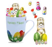 Assortiment de Chocolats de Pâques | Mug garni de 20 confiseries : KINDER Schokobons, Moulage Lapin, Figurines et Œufs | Idéal à Offrir, Cacher ou comme Décoration de Pâques
