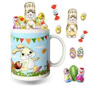 Assortiment de Chocolats de Pâques | Mug Lapin garni de 20 confiseries : KINDER Schokobons, Moulage Lapin, Figurines et Œufs | Idéal à Offrir, Cacher ou comme Décoration de Pâques