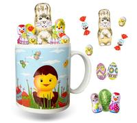 Assortiment de Chocolats de Pâques | Mug Poussin garni de 20 confiseries : KINDER Schokobons, Moulage Lapin, Figurines et Œufs | Idéal à Offrir, Cacher ou comme Décoration de Pâques