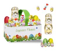 Assortiment de Chocolats de Pâques | Panier garni de 30 confiseries : KINDER Schokobons, Moulage Lapin, Figurines et Œufs | Idéal à Offrir, Cacher ou comme Décoration de Pâques