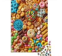 Assortiment de Desserts Colorés Puzzle 1000 Pièces Papier pour Adultes Donuts Biscuits Bonbons Pause Thé Détente Concentration Famille Décor Cadeau 52x38cm/1000pcs