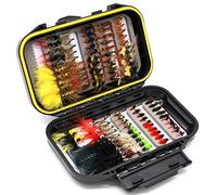 Assortiment de Mouches de pêche à la Mouche Nyphms Tenkara Popper Streamer Woolly Bugger pour Truite, Bar, Saumon Steelhead avec boîte à Mouches (kit de 100 Mouches de pêche)