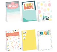 Assortiment de notes autocollantes de 7,6 x 10,2 cm repositionnables en espagnol pour salle de classe - Lot de 6 blocs d'encouragement bilingue - Fabriqué aux États-Unis