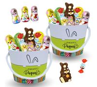 Assortiment de Petits Chocolats de Pâques | 2 Seaux garnis de 20 confiseries : KINDER Schokobons, Moulage Lapin, Figurines et Œufs | Idéal à Offrir, Cacher ou comme Décoration de Pâques