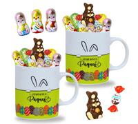 Assortiment de Petits Chocolats de Pâques | 2 Tasses garnies de 20 Confiserie : KINDER Schokobons, Moulage Lapin, Figurines et Œufs | Idéal à Offrir, Cacher ou comme Décoration de Pâques