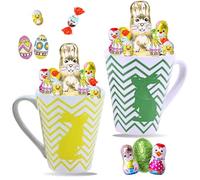 Assortiment de Petits Chocolats de Pâques | 2 Tasses garnies de 20 Confiseries : KINDER Schokobons, Moulage Lapin, Figurines et Œufs | Idéal à Offrir, Cacher ou comme Décoration de Pâques