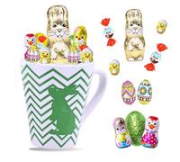 Assortiment de Petits Chocolats de Pâques | Tasse Verte garnie de 20 Confiseries : KINDER Schokobons, Moulage Lapin, Figurines et Œufs | Idéal à Offrir, Cacher ou comme Décoration de Pâques