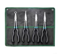 Assortiment de pinces à long bec pour contact de précision et tenue de petites pièces avec bec aiguille, pointes droites et incurvées avec poignées en caoutchouc souple (4 pièces)