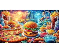 Assortiment de Restauration Rapide Comprenant Hamburgers, Frites, Pizzas et Boissons Puzzle 1000 pièces en Papier recyclé - Jeu Familial Stimulant Jeu éduchatiF pour Adultes 38x52/1000pcs