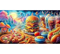Assortiment de Restauration Rapide Comprenant Hamburgers, Frites, Pizzas et Boissons Puzzle 1000 pièces pour Adultes - Idée Cadeau Parfaite Décoration Murale Activité à Domicile 38x52/1000pcs