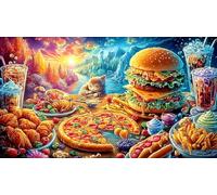 Assortiment de Restauration Rapide Comprenant Hamburgers, Frites, Pizzas et Boissons Puzzle 1000 pièces en Papier recyclé - Jeu éduchatiF & Détente pour Adultes à Domicile 38x26/1000pcs